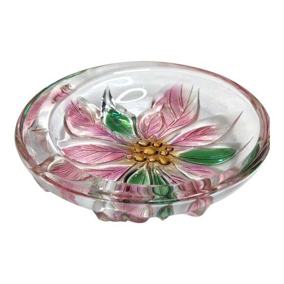 Japanese Savior Vivre Crystal Glass Poinsettia Flower Trinket Dish Ash Tray Vtg - Picture 1 of 5
